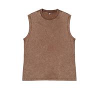 Herren ärmelloses T-Shirt Rundhalsausschnitt Lockerer Vintage Waschung Baumwolle Freizeit Oberteil Unisex Basic Tanktop(Kaffee,XL)