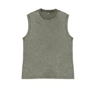 Herren ärmelloses T-Shirt Rundhalsausschnitt Lockerer Vintage Waschung Baumwolle Freizeit Oberteil Unisex Basic Tanktop(Armeegrün,3XL)