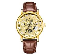 Herren Analog Quarz Uhr mit Edelstahl Armband/Lederarmband Männer Business Luxusmode Herren Quarzuhr Männer Bottom Hollow Imitation Mechanische Uhr Sportuhr Wasserdicht Klein (Brown, One Size)