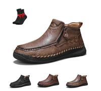 Herren-Ankle-Boots mit seitlichem Reißverschluss, orthopädische Schuhe, Reise- und Outdoor-Schuhe, leichte, modische Retro-High-Top-Sneaker(Khaki,46 EU)