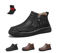 Herren-Ankle-Boots mit seitlichem Reißverschluss, orthopädische Schuhe, Reise- und Outdoor-Schuhe, leichte, modische Retro-High-Top-Sneaker(Black,38 EU)