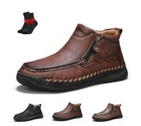 Herren-Ankle-Boots mit seitlichem Reißverschluss, orthopädische Schuhe, Reise- und Outdoor-Schuhe, leichte, modische Retro-High-Top-Sneaker(Brown,48 EU)