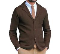 Herren Anzug Strickjacke Knopf Leichte Blazer Anzüge Mantel Casual Knit Blazer Anzugjacken, Kaffee, M