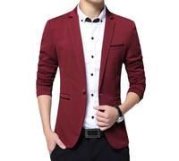 Herren Anzugjacke Slim Fit Mantel Business Alltag Blazer Rot M
