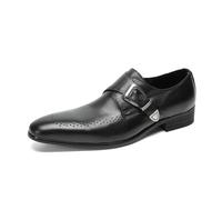 Herren Anzugschuhe, Lederschuhe, Oxford-Schuhe Handgefertigt, Slip-on Casual Business-Schuhe Slip-on Schnalle Niedrige Oberseite Quadratische Zehen, Atmungsaktive Hochzeitsschuhe , 45 EU ,Black