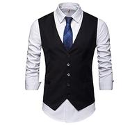 Herren Anzugweste - Männer V Ausschnitt Single Breasted Classic Sleeveless Plus Size Anzug Weste Herbst Business Party Hochzeit Weste, Schwarz, 7XL