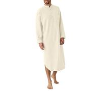 Herren Arabische Langrobe Stehkragen, Modischer Muslime Kaftan, Einfarbige Freizeit Thobe, Button-Down Langarm Henry Collar Nachthemd, Stylisches Abaya für Gebet, Reise & Freizeit, Geschenke