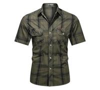 Herren-Arbeitshemden mit kurzen Ärmeln, Business-Hemden, locker, lässig, Gingham-Hemd, Premium-Gewicht, Outdoor-Arbeitshemden, Revers, Sommer, cooles Button-Down-Hemd mit Brusttasche für jeden Anlass,