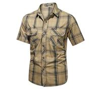 Herren-Arbeitshemden mit kurzen Ärmeln, Business-Hemden, locker, lässig, Gingham-Hemd, Premium-Gewicht, Outdoor-Arbeitshemden, Revers, Sommer, cooles Button-Down-Hemd mit Brusttasche für jeden Anlass,