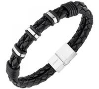 Herren Armband 2-reihig Leder schwarz mit Edelstahl 21 cm Herrenarmband