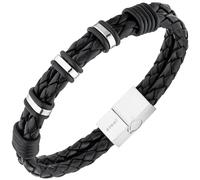 Herren Armband 2-reihig Leder schwarz mit Edelstahl 21 cm Herrenarmband