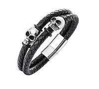Herren Armband Totenkopf für Mann Männer ,Cool Schwarz Leder Edelstahl Skull Armbänder Mit Magnetverschluss Schmuck für Jugendliche Jungen Junge Jungs kinder Halloween Geburtstag Weihnachten Geschenk