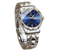 Herren-Armbanduhr, analog, Quarzuhr, großes Diamant-Zifferblatt, Edelstahl-Armband, Kalender, Datum, modisch, Business, wasserdicht, Armbanduhr, blau, Armband