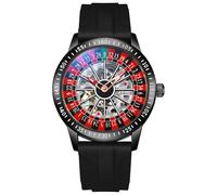 Herren-Armbanduhr, automatisch, mechanisch, Skelett, hohl, wasserdicht, Leuchtend, Edelstahlband, selbstaufziehend, Roulette-Rad, Business-Casual-Armbanduhr, Schwarzes Silikon, Modisch, stilvoll