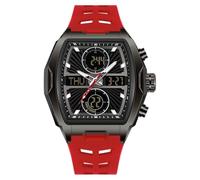 Herren-Armbanduhr, einzigartiges rechteckiges Zifferblatt, doppelte Zeitanzeige, wasserdicht, Sport, digital, analog, Silikonarmband, Geschenk-Uhr für Herren, schwarz / rot