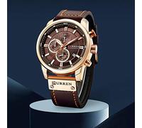 Herren-Armbanduhr mit Lederband, Militär-Stil, Chronograph, wasserdicht, Sport, Datum, Quarz-Armbanduhr, Geschenke (goldbraun), Goldbraun, Chronograph, Quarz-Uhrwerk