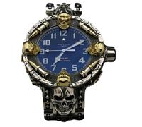 Herren-Armbanduhr mit Totenkopf-Motiv, Kunstharz, elektronisches Armband, goldenes Zifferblatt, Legierung,