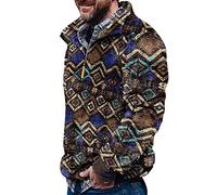 Herren Aztec Fleece Pullover Fuzzy Sherpa Fleecejacke Button down Sweatshirt Warm Vintage Sweatpullover mit Tasche für Männer Q L