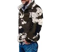 Herren Aztec Fleece Pullover Fuzzy Sherpa Fleecejacke Button down Sweatshirt Warm Vintage Sweatpullover mit Tasche für Männer AG M