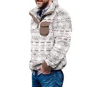 Herren Aztec Fleece Pullover Fuzzy Sherpa Fleecejacke Button down Sweatshirt Warm Vintage Sweatpullover mit Tasche für Männer AR M