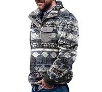 Herren Aztec Fleece Pullover Fuzzy Sherpa Fleecejacke Button down Sweatshirt Warm Vintage Sweatpullover mit Tasche für Männer AP L