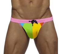 Herren Badehose Bikini Slip mit Regenbogenmuster, Atmungsaktiver Schwimmshorts Trunks für Strand Schwimmen Sauna Pool, Quick Dry Badebekleidung, Orange Blau(XL Pink)