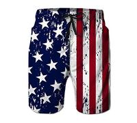 Herren-Badehose für Erwachsene, schnell trocknend, einzigartiges Muster 4. Juli, knielang, Boardshorts mit Netzfutter, USA-Sterne, hawaiianische Strandsport-Badehose, Größe XXL