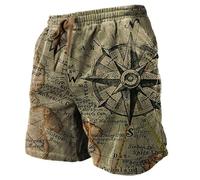 Herren Badehose Vintage Kompass 3D gedruckt Strand Board Shorts Schnell trocknende Outdoor Casual Loose Fit Sport Shorts Badeshorts