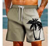 Herren Badeshorts, Hawaii Urlaubs Lässig Outdoor Kokosnussbaum Farbverlauf 3D Digital Muster, lässige tägliche Urlaubs Einzelschicht Kordelzug Strand