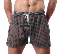 Herren Badeshorts LUNULE Transparent Netz Boxer Shorts mit Unterhose Schnelltrocknend Männer Unterwäsche Aushöhlen Stretchbund Wassershorts Sommer Beach Shorts Strand Hosen Boardshorts Kurz Hose Pants