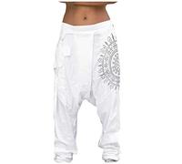 Herren Baggy Haremshose Japanisch Einfarbige Freizeithose aus Baumwolle und Leinen Männer Loose Casual Heimhose Lang Leichte Atmungsaktiv Pluderhose Oversize Weites Bein Jogginghose