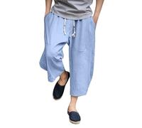 Herren Baggy Haremshose Japanisch Einfarbige Freizeithose aus Baumwolle und Leinen Männer Loose Casual Heimhose Lang Leichte Atmungsaktiv Pluderhose Oversize Weites Bein Jogginghose
