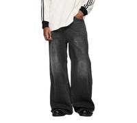 Herren Baggy Jeans Y2k Straight Leg Mid Waisted Solid Streetwear Loose Fit Vintage Hip Hop Denim Pants, #Qs-black grey, M