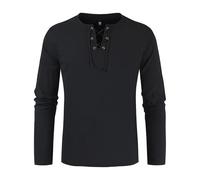 Herren Baumwoll Leinen Hemd Lässiges Langarm Shirt Pullover Oberteile Herren Mode Strand T-Shirt Baumwoll Leinen V-Ausschnitt Top Reine Farbe Schnürung lockerer Langarm Baumwolle Leinen T-Shirt