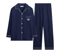 Herren Baumwoll Schlafanzug Langarm Flanell Nachthemden Bequeme Hausbekleidung Pyjama Set (Q, XXXL)