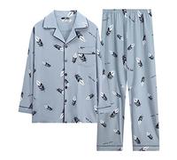 Herren Baumwoll Schlafanzug Langarm Flanell Nachthemden Bequeme Hausbekleidung Pyjama Set (S, XXXL)