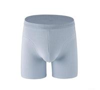 Herren Baumwolle Boxershorts Lange Bein Trunks Weiche Atmungsaktive Unterwäsche Streifenmuster für Sport Zuhause Tragen Schwarz Grün Blau Beige Grau (M Blau)