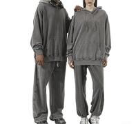 Herren Baumwolle Kapuzen-Sweatshirt, gewaschener Distressed lockerer Pullover Hoodie, Retro-Stil, große Schultertropfen, lässige Alltagskleidung für Frühling Herbst (L Grau)