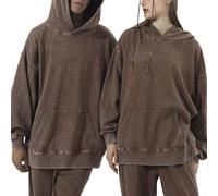 Herren Baumwolle Kapuzen-Sweatshirt, gewaschener Used-Look, lockerer Pullover, Hoodie, Retro-Stil, große Schultertropfen, lässige Alltagskleidung für Frühling Herbst (L Braun)