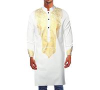 Herren Baumwolle Kurze Kurta Hemd Rundhals Tunika Normale Passform Lässiges Langes Hemd Party Kleid Bestickt Kunst Seide Hochzeit Kleid Tragen Langes Hemd Indisches Kleid
