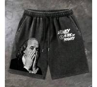 Herren bedruckte Shorts mit Destroyed-Effekt, mit Franklin-Porträt und Geldmotiven, geeignet für lässigen Street-Style im Sommer
