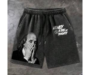 Herren bedruckte Shorts mit Destroyed-Effekt, mit Franklin-Porträt und Geldmotiven, geeignet für lässigen Street-Style im Sommer