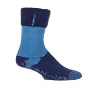 Herren Bettsocken mit Grip | Wärmehalter | Rutschfeste Fleece gefütterte Lounge Socken - Navy/Denim Stripe EU 39 - 45