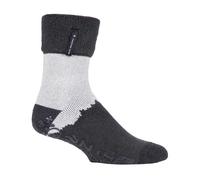 Herren Bettsocken mit Grip | Wärmehalter | Rutschfeste Fleece gefütterte Lounge Socken - Schwarz/Charcoal Stripe EU 39 - 45