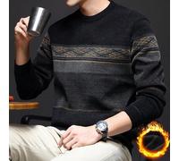 Herren blau gestreifter Chenille-Strickpullover, thermisch gefüttert, dick für den Winter