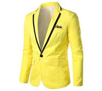 Herren-Blazer für Herren, normale Passform, Ein-Knopf-Kleid, einfarbig, gekerbtes Revers, schicker Smoking, leicht, weicher Griff, elegant, lässig, Business-Blazer, Übergröße, XL - 5XL, gelb, 5XL