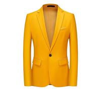 Herren Blazer Jackett,Leichter Herren Blazer, Slim Fit Jacke, Lange Ärmel, Ein Knopf, Maßgeschneiderter Blazer, Solider Cardigan, Lässiger Business Anzug, Sportmantel, Smoking Blazer Jacke, Gelb, S