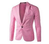 Herren-Blazer, lässig, mit einem Knopf, schmale Passform, formelle Anzugjacke, klassisches Business-Hochzeitskleid, Smoking, Blazer, gekerbtes Revers, Sportmantel, leicht, atmungsaktiv, rose, L