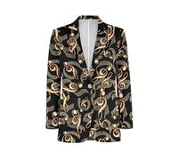 Herren-Blazer, langärmelig, Sportmantel, lässig, Business-Kleid, Anzug, ein Knopf mit Tasche, S-5XL, Musiknoten, Gold, 4XL