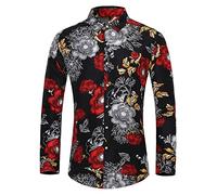 Herren Blumen Bedruckt Langarm Button Down Party Lässige ausgefallene Herren Lässige Blumen Funky Hemden 3D bedrucktes Blumenhemd Lässiges Button Down Langarm Blumen bedrucktes Hemd 100% Baumwolle